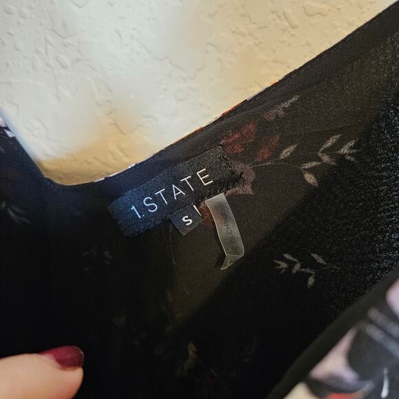 1. State Black Floral Wide Leg Jumpsuit Women's Small Dark Romantic - Picture 8 of 10